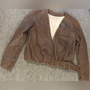 The Gap 1969 Brown Soft Leather Jacket Cropped Belted Sz XS